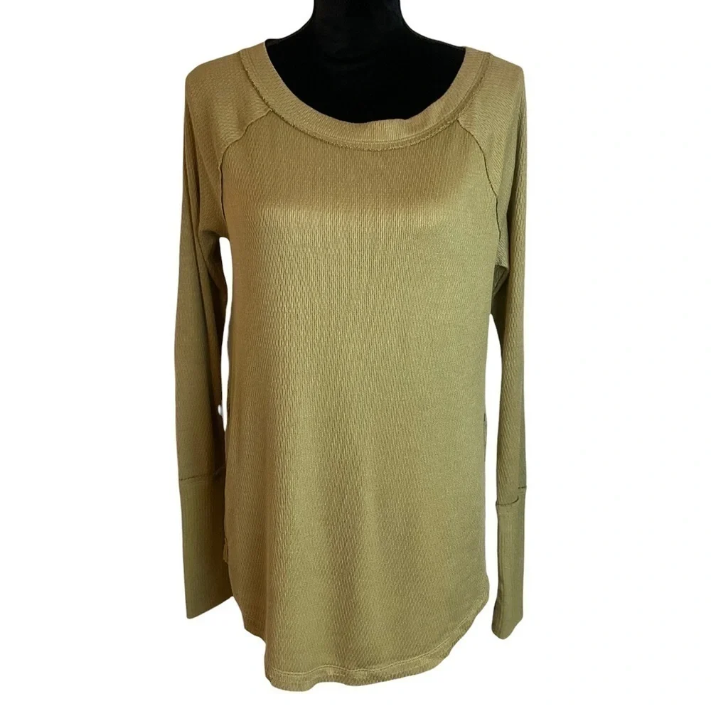 Free People Scoop Neck Long Sleeve Textured Knit Top